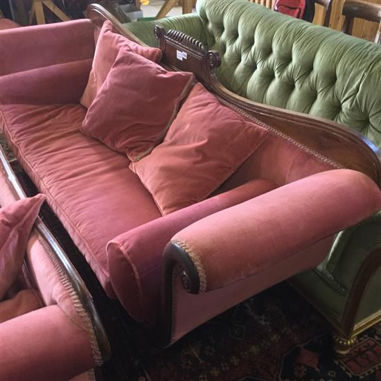 Early Victorian mahogany scroll back settee